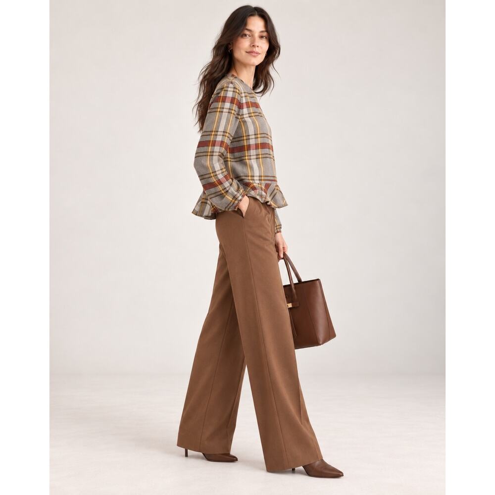 Longchamp Paris Plaid Wool Viscose Ruffle Hem Blouse Size 42 US 10 NWT - Picture 5 of 11